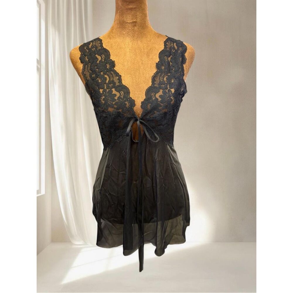 Vintage Lace Babydoll Whimsigoth Grunge Punk JCPennys Black Lingerie Tank Top - Picture 1 of 7